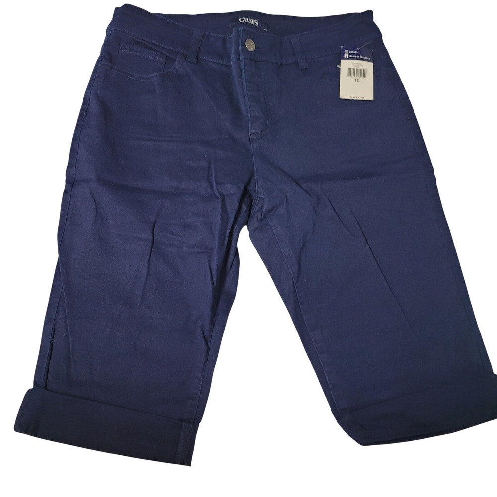 Chaps Womens Navy Blue Capri Pants Size 10 Cropped Cuffed Casual New With Tags